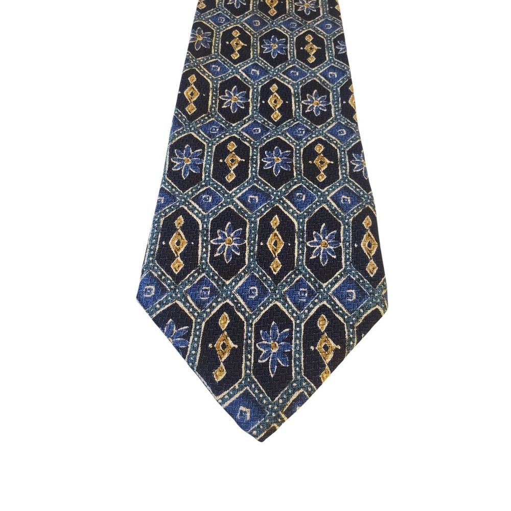 Etro Neck‎ Tie Mens Italian Luxury Blue Navy Tan Floral Silk Made in USA Office